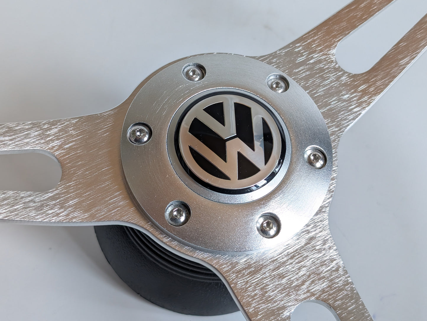 Steering Wheel For VW Bus T4 Transporter Caravelle Multyvan (1995-2000) - Light Wood Rim, Classic, Vintage Vision, Silver Spokes, 380 mm