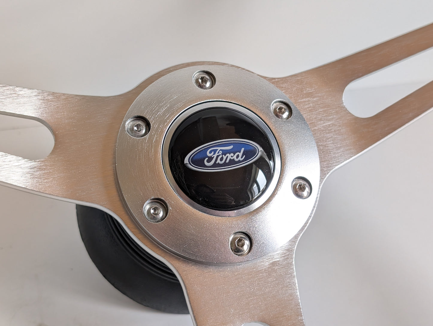 Steering Wheel Fits For Ford Bronco 1983-1990 - Light Wood Rim, Classic, Vintage Vision, Silver Spokes, 380 mm