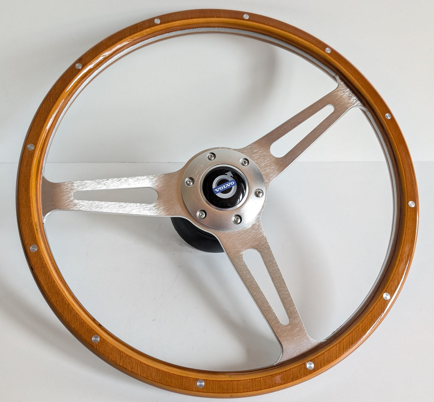 Steering Wheel For Volvo 740 760 780 940 - Light Wood Rim, Classic, Vintage Vision, Silver Spokes, 380 mm