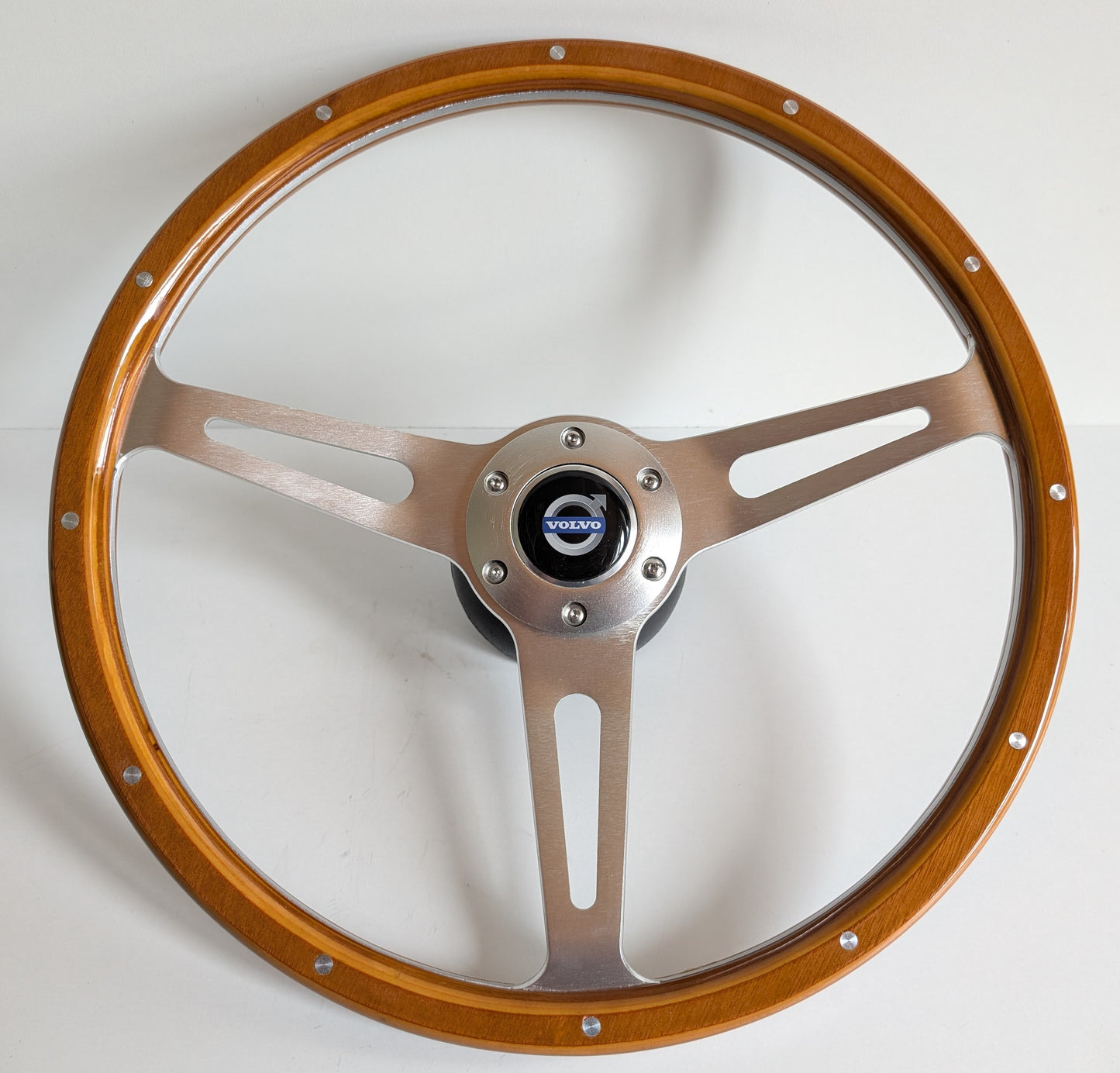 Steering Wheel For Volvo 740 760 780 940 - Light Wood Rim, Classic, Vintage Vision, Silver Spokes, 380 mm