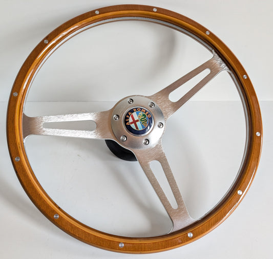 Steering Wheel For Alfa Romeo Spider (1983-1989) - Light Wood Rim, Classic, Vintage Vision, Silver Spokes, 380 mm
