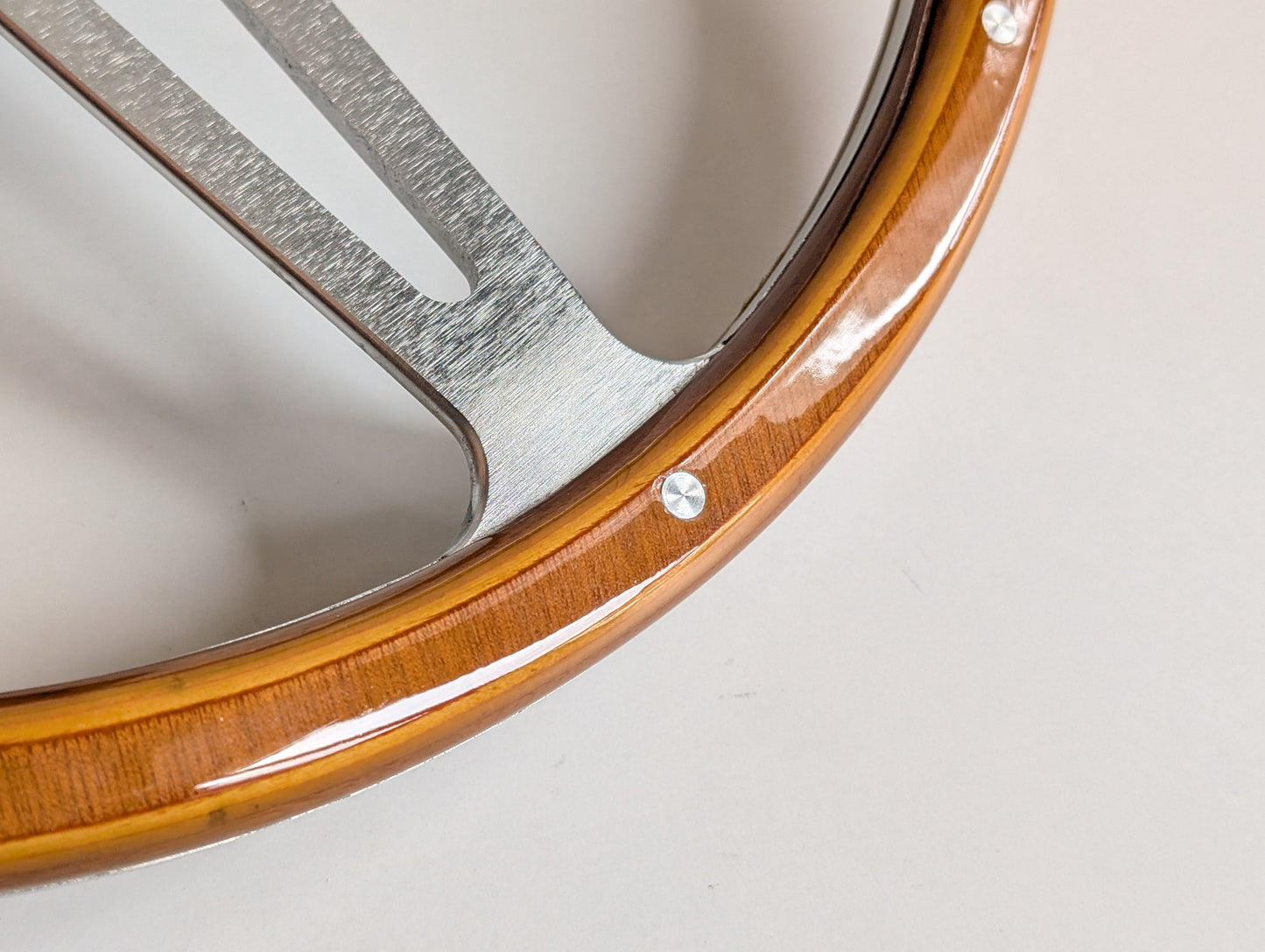 Steering Wheel For VW Bus T4 Transporter Caravelle Multyvan (1995-2000) - Light Wood Rim, Classic, Vintage Vision, Silver Spokes, 380 mm