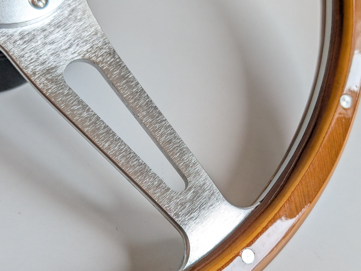 Steering Wheel For VW Bus T4 Transporter Caravelle Multyvan (1995-2000) - Light Wood Rim, Classic, Vintage Vision, Silver Spokes, 380 mm