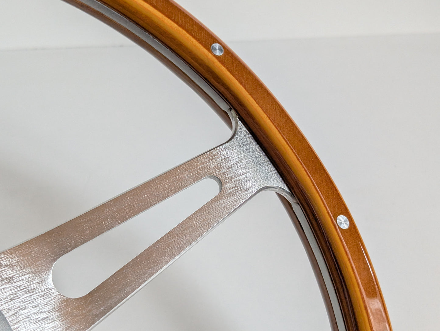 Steering Wheel For VW Bus T4 Transporter Caravelle Multyvan (1995-2000) - Light Wood Rim, Classic, Vintage Vision, Silver Spokes, 380 mm