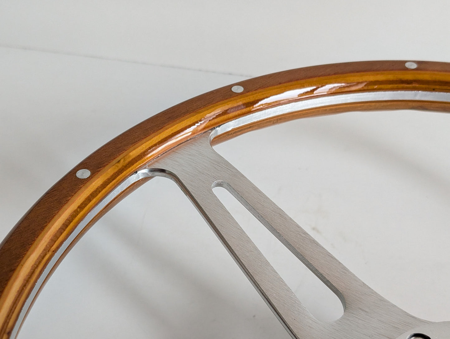 Steering Wheel For VW Bus T4 Transporter Caravelle Multyvan (1995-2000) - Light Wood Rim, Classic, Vintage Vision, Silver Spokes, 380 mm