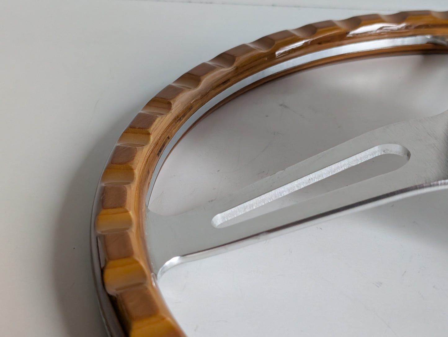 Steering Wheel For VW Bus T4 Transporter Caravelle Multyvan (1995-2000) - Light Wood Rim, Classic, Vintage Vision, Silver Spokes, 380 mm