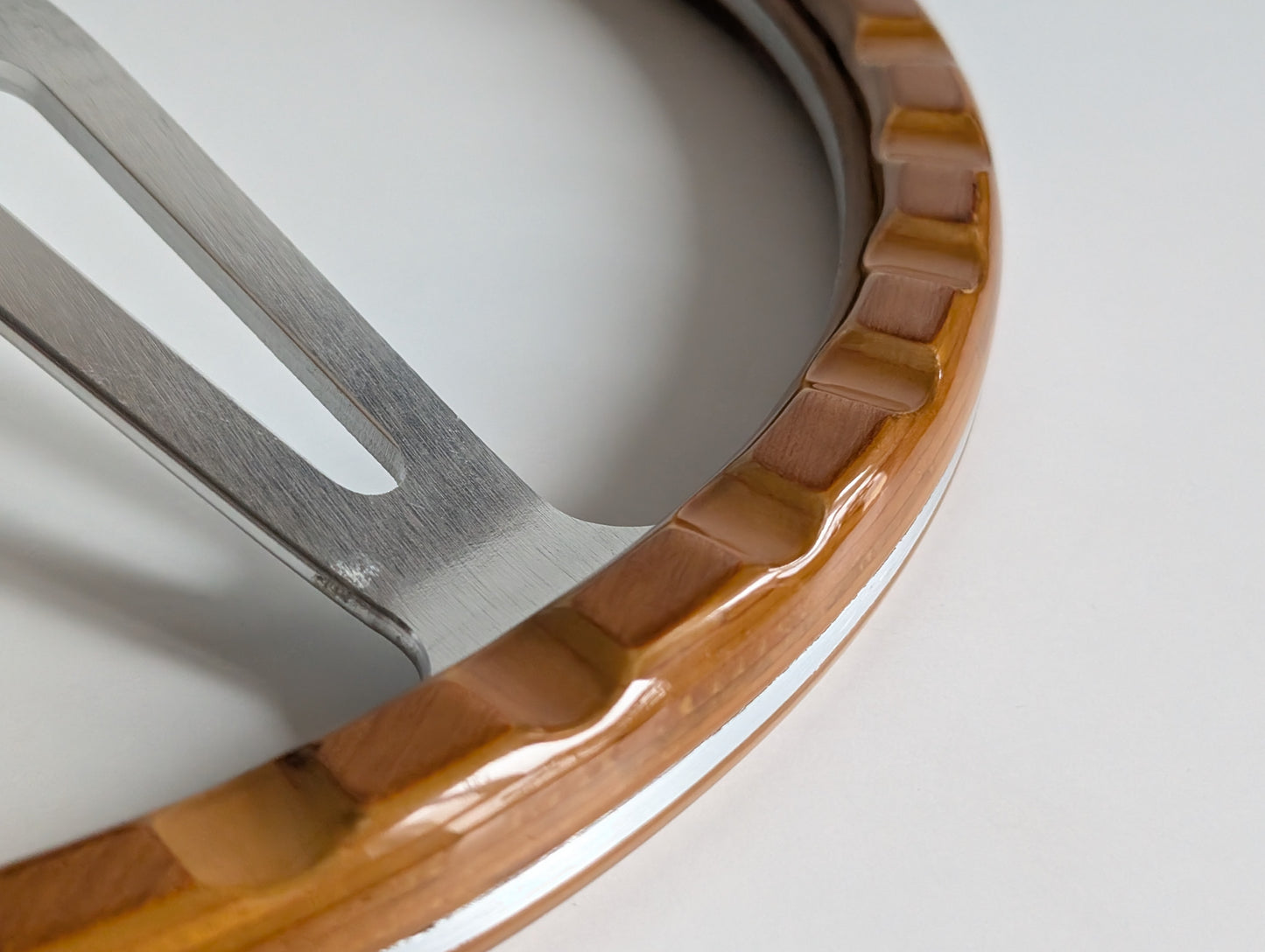 Steering Wheel For VW Bus T4 Transporter Caravelle Multyvan (1995-2000) - Light Wood Rim, Classic, Vintage Vision, Silver Spokes, 380 mm