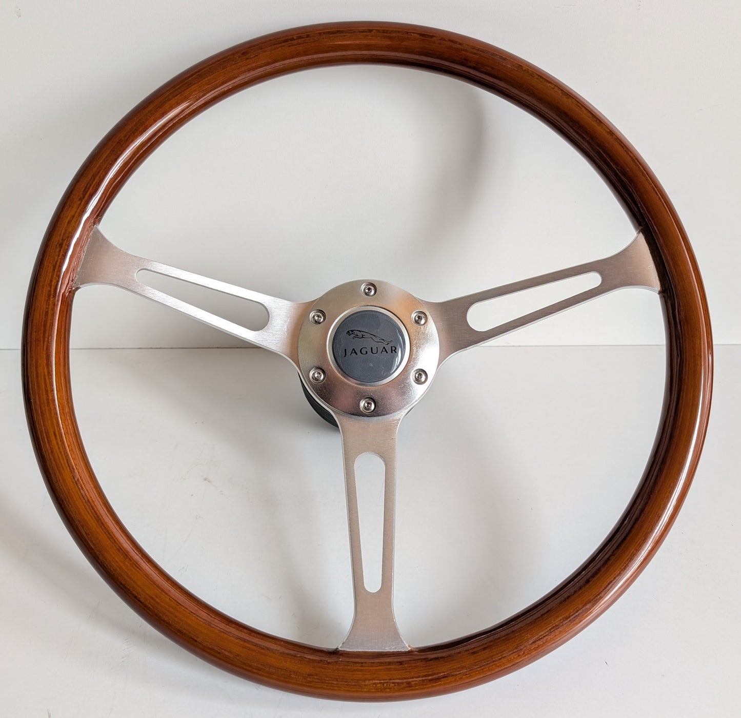 Steering Wheel For Jaguar E type XJ (1961-1975) - Wooden Rim, Silver Spokes, Classic, Wood 380mm