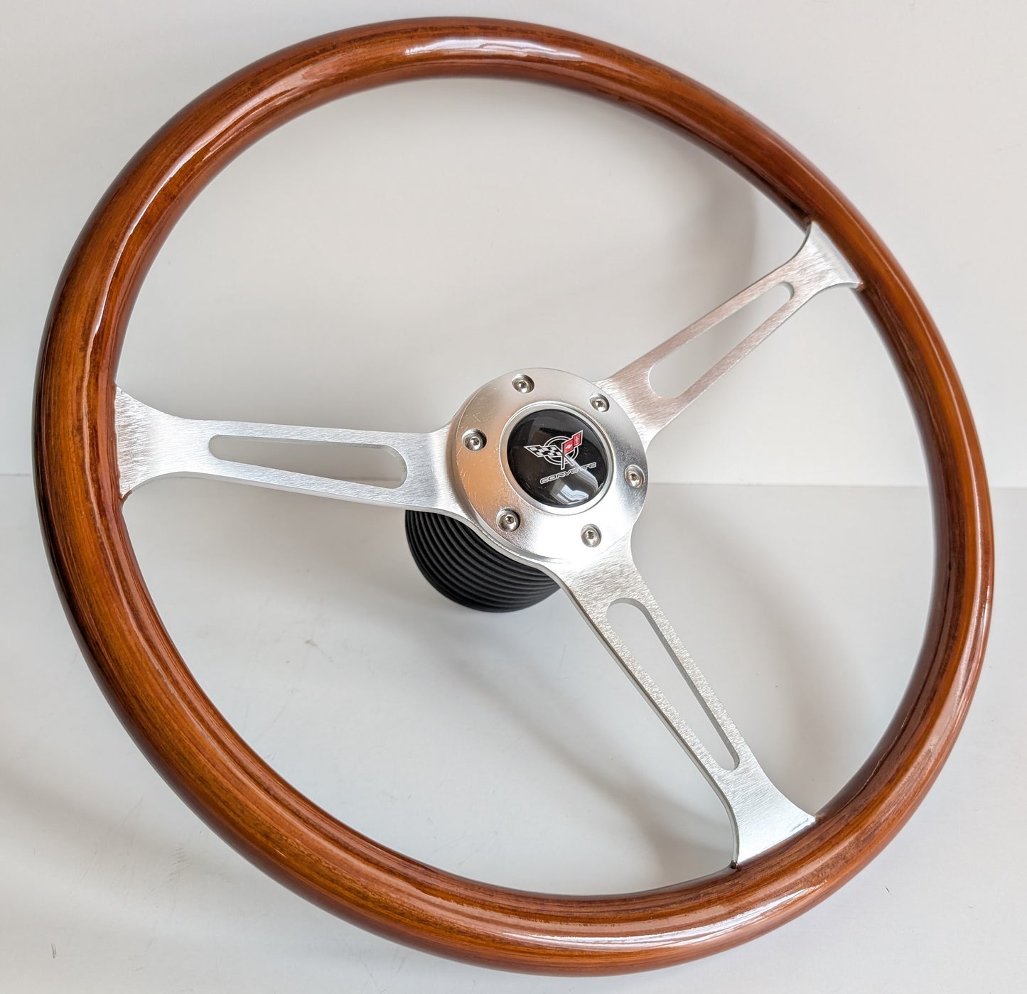Steering Wheel For Chevrolet Corvette C3 Chevy - Wooden Rim, Silver Spokes, Classic, Wood 380mm