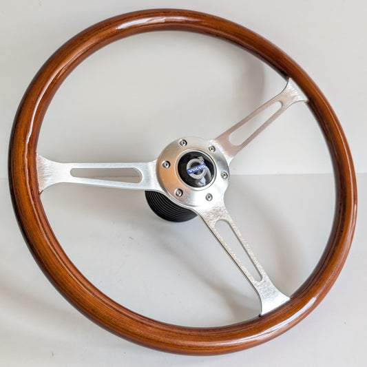 Steering Wheel For VOLVO 1800 1800ES - Wooden Rim, Silver Spokes, Classic, Wood 380mm