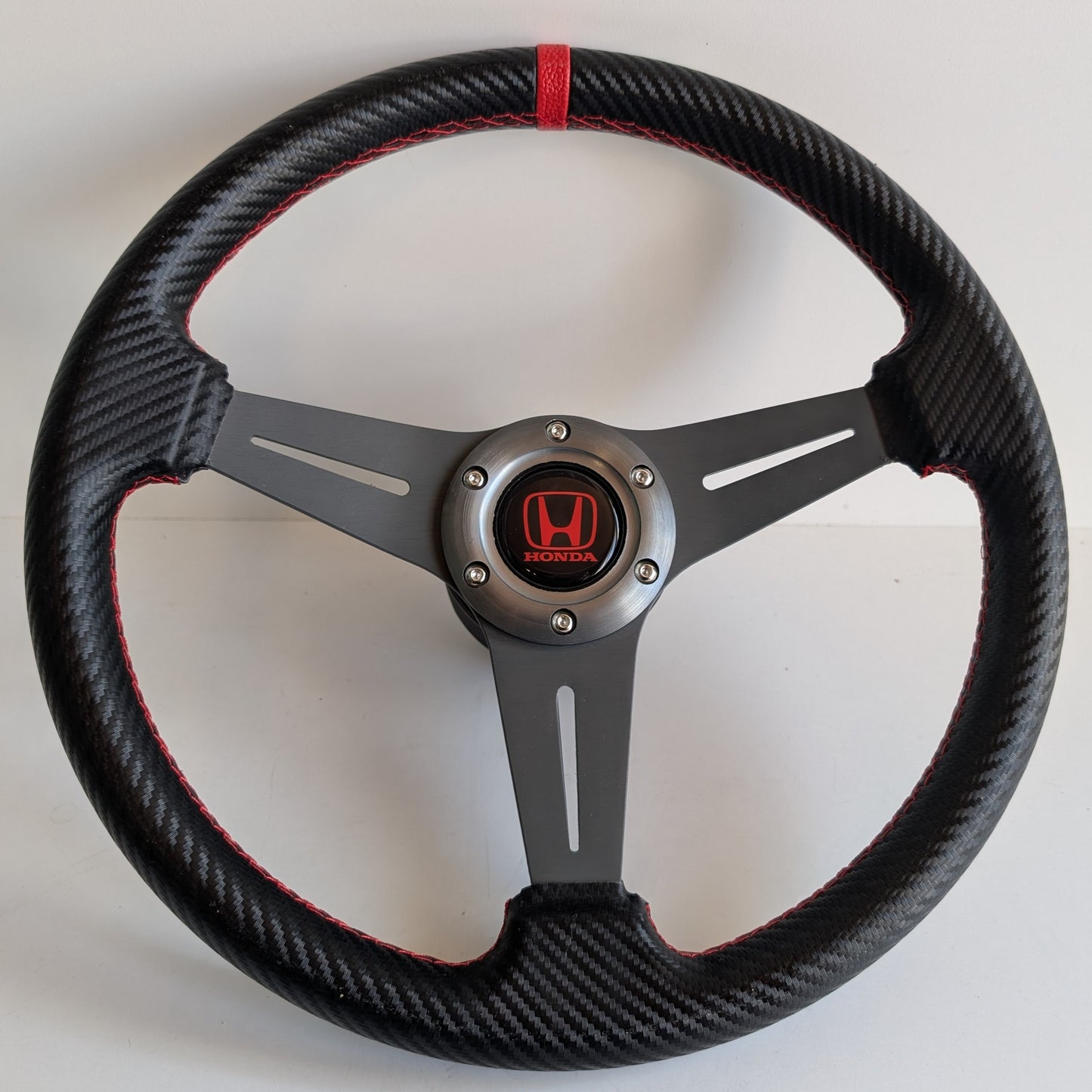 Steering Wheel For Honda CRX Civic Concerto Accord (1985-1992) - Carbon Look, Leather, Sport Design, 350 mm