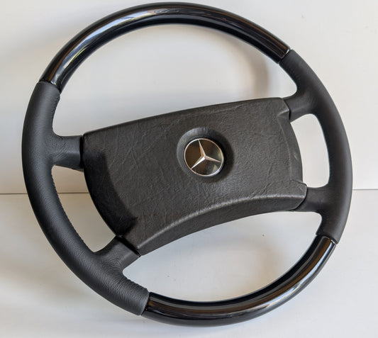 OEM Steering Wheel For Mercedes Benz Black Wood W123 W124 W201 W126 R107 (1978-1992) - OEM