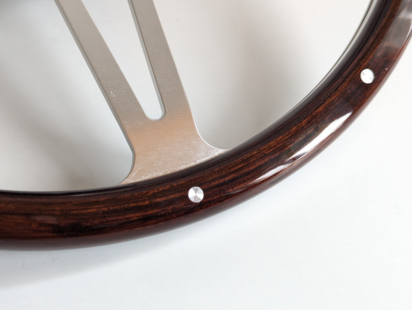 Steering Wheel For Fiat 124, 125, 128 & 850 Berlina / Special (Since 1965) - Wooden Rim, Classic, Vintage Vision, Silver Spokes, 380 mm