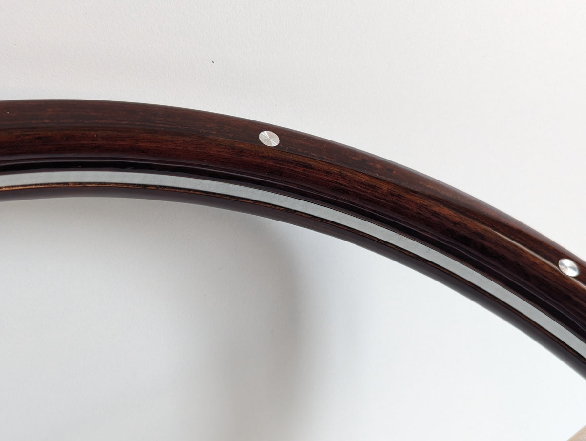 Steering Wheel For Alfa Romeo GT, SPIDER, Montreal, (1969-1982) - Dark Wood Rim, Classic, Vintage Vision, Silver Spokes, 380 mm