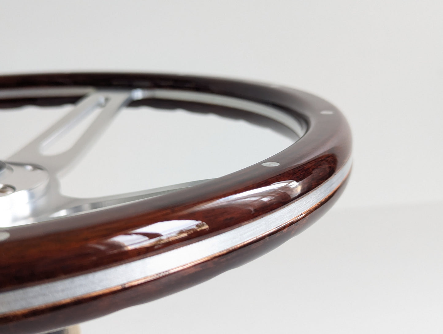 Steering Wheel For Fiat 124, 125, 128 & 850 Berlina / Special (Since 1965) - Wooden Rim, Classic, Vintage Vision, Silver Spokes, 380 mm