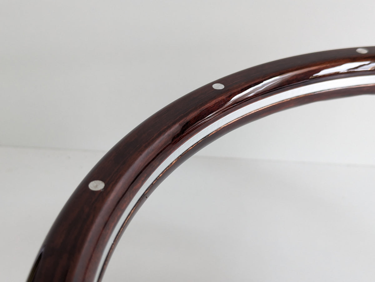 Steering Wheel For Alfa Romeo GT, SPIDER, Montreal, (1969-1982) - Dark Wood Rim, Classic, Vintage Vision, Silver Spokes, 380 mm