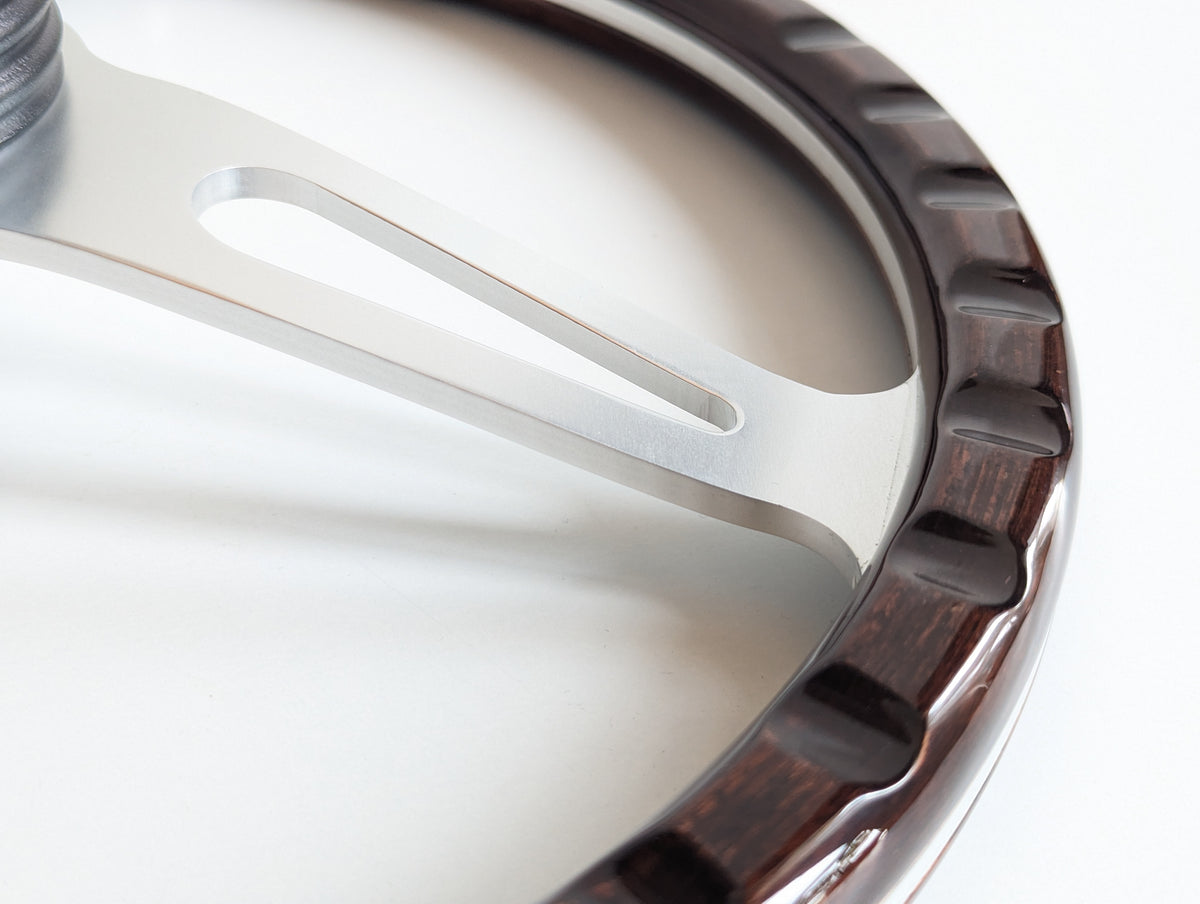 Steering Wheel For Alfa Romeo GT, SPIDER, Montreal, (1969-1982) - Dark Wood Rim, Classic, Vintage Vision, Silver Spokes, 380 mm