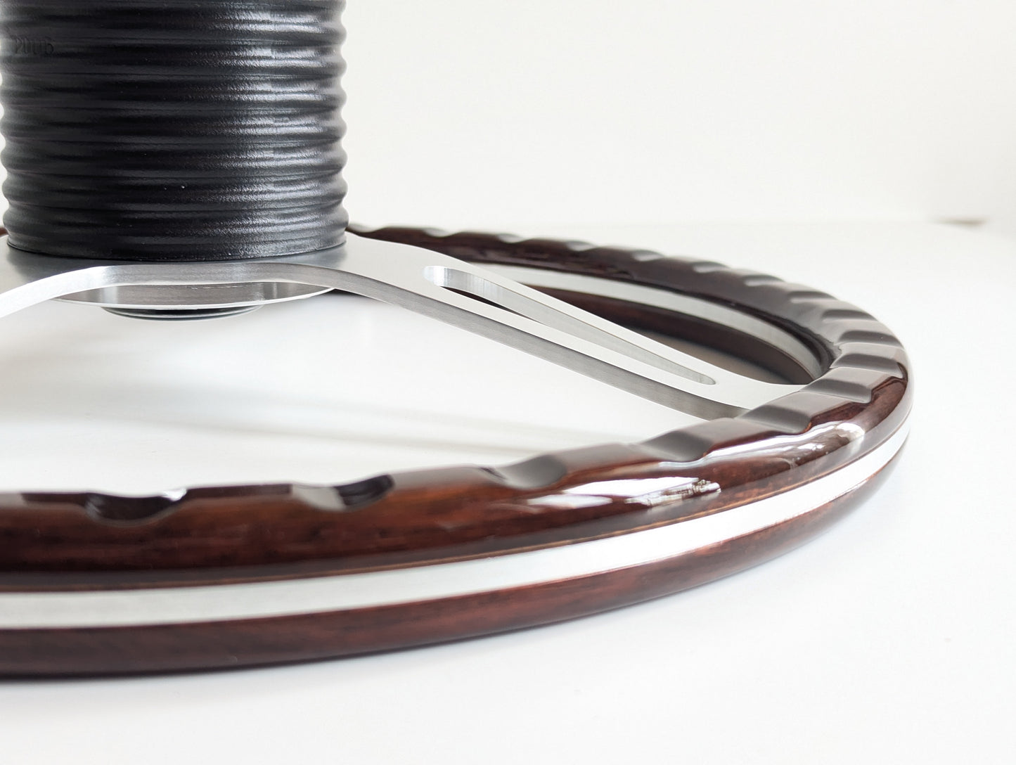 Steering Wheel For Jaguar XJ12 XJ XJ5 XJ6 XJS - Wooden Rim, Classic, Vintage Vision, Silver Spokes, 380 mm