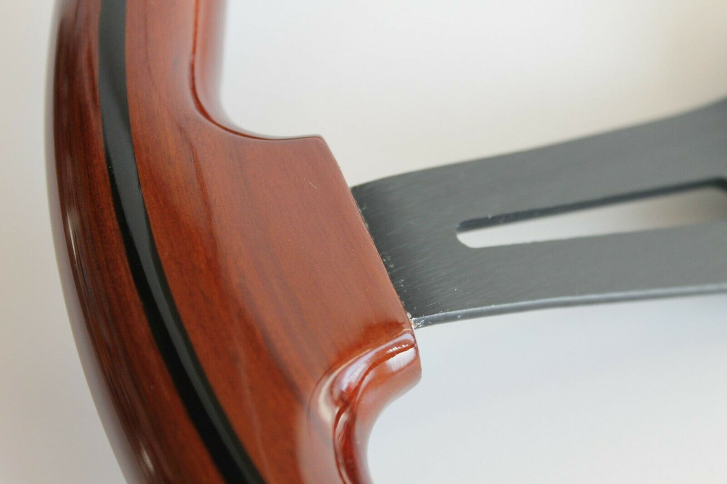 Steering Wheel For Honda Prelude CRX Del Sol Civic Accord (1992-1996) - Solid Wood, Black Trim, Vintage, Black Spokes, 350 mm