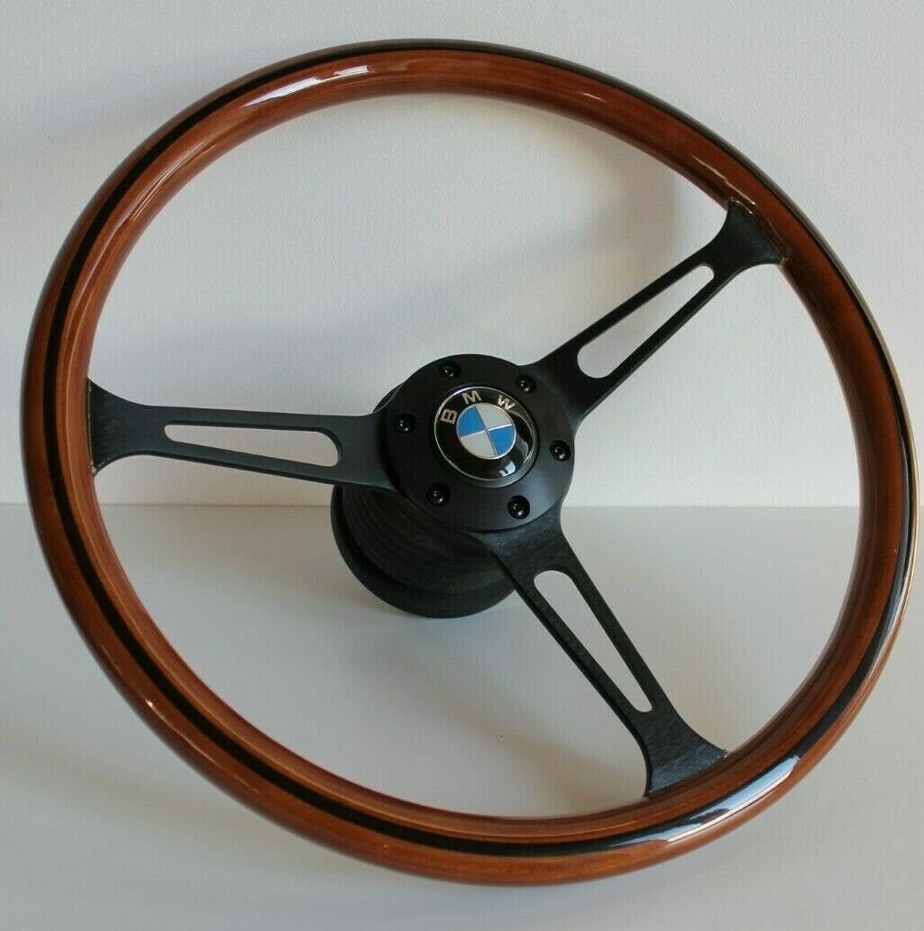 Steering Wheel For BMW E38 E39 E46 Z3 Z4 E92 (1999-2005) - Wooden Rim, Black Trim, Classic, 380mm