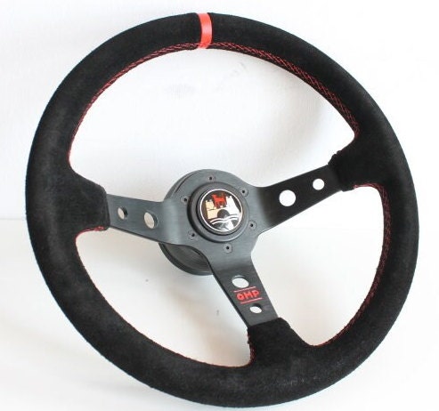 Steering Wheel For VW Wolfsburg Golf Jetta MK1 MK2 Caddy (1971-1988) - Red Alcantara, Suede, Deep Dish, 350 mm