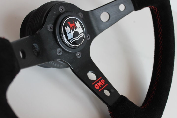 Steering Wheel For VW Wolfsburg Golf Jetta MK1 MK2 Caddy (1971-1988) - Red Alcantara, Suede, Deep Dish, 350 mm