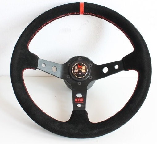 Steering Wheel For VW Wolfsburg Golf Jetta MK1 MK2 Caddy (1971-1988) - Red Alcantara, Suede, Deep Dish, 350 mm