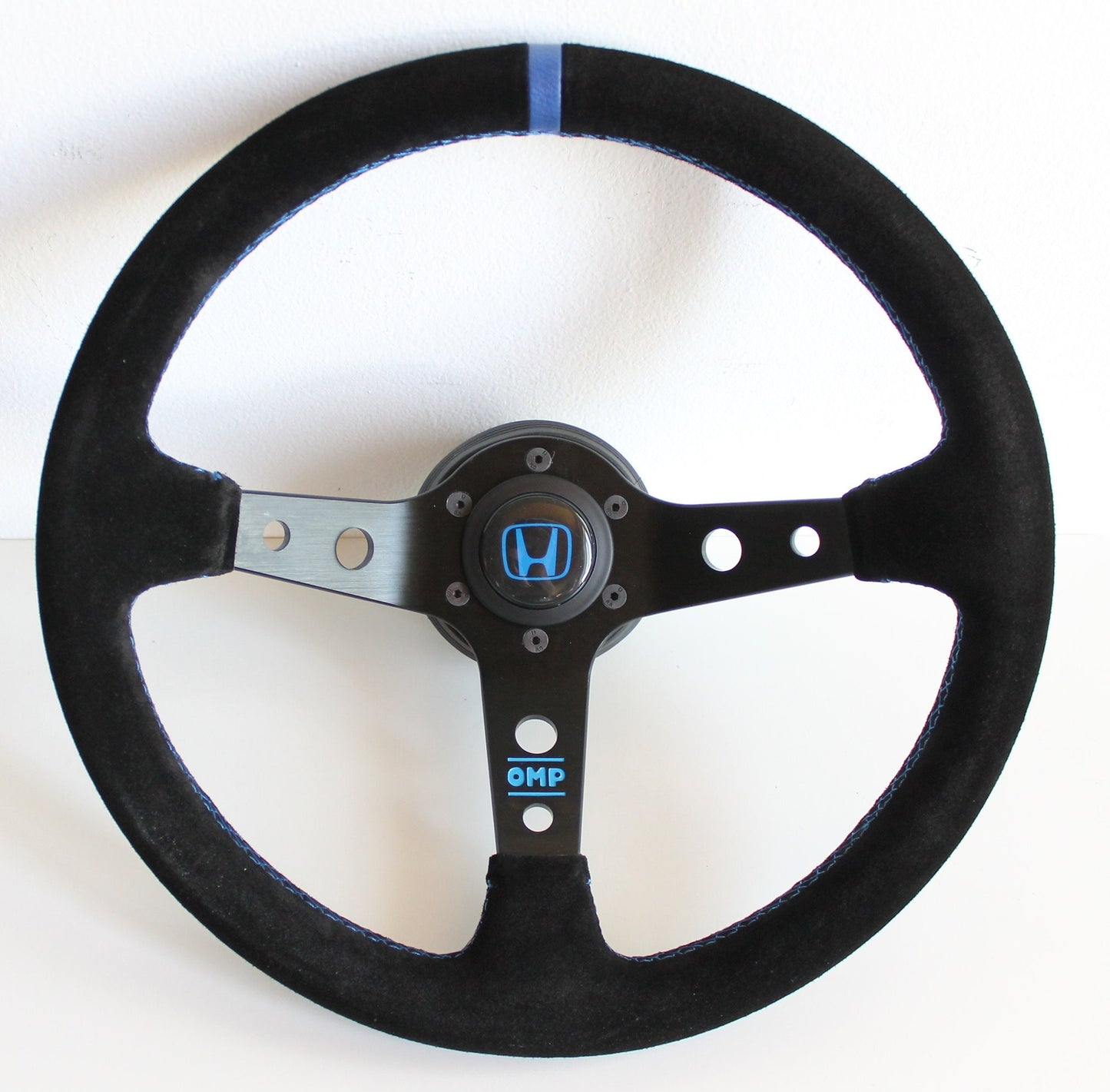 Steering Wheel For Honda Prelude CRX Del Sol Civic Accord (1993-2000) - Blue, Red, Alcantara Leather, Suede, Deep Dish, 350 mm