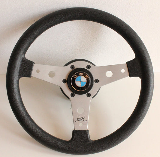 Steering Wheel Fits  For BMW NO HUB ADAPTER 340 mm, OEM By Luisi, Drift, Black Anti-Slip Leather