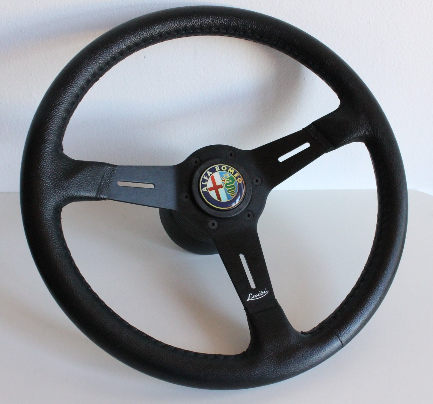 Steering Wheel For Alfa Romeo Spider (1990-1994) - Black Leather, Anti Slip, OEM By Luisi, Premium Quality, 360 mm