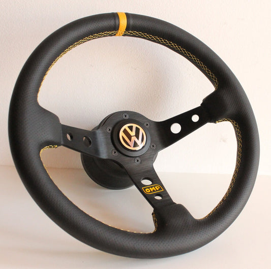Steering Wheel For VW Golf Jetta Mk2 Mk3 Corrado - Deep Dish, Perforated Leather, Red, Blue, Yellow, Green, 350 mm