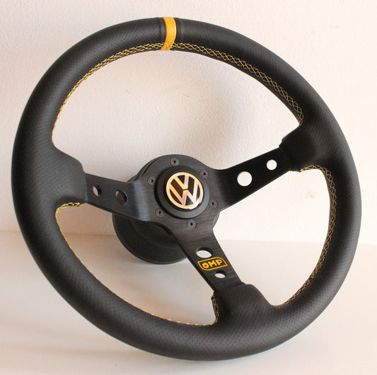 Steering Wheel For VW Mk1 Mk2 Golf Jetta Scirocco - Deep Dish, Perforated Leather, Red, Blue, Yellow, Green, 350 mm