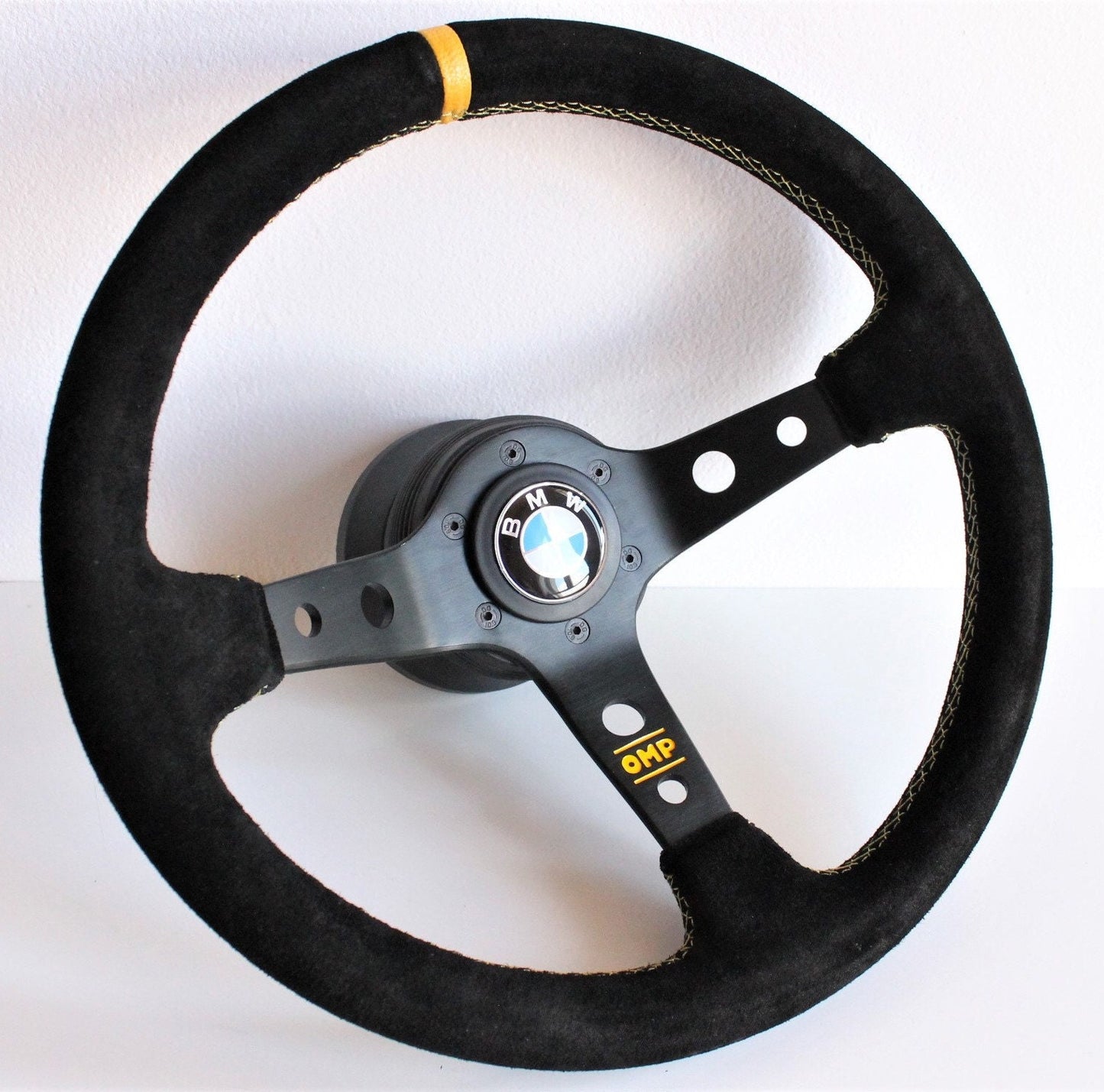 Steering Wheel For BMW E24 E28 E30 E34 (1986-1992) - Deep Dish, Alcantara Suede, Red, Blue, Yellow, Green, 350 mm
