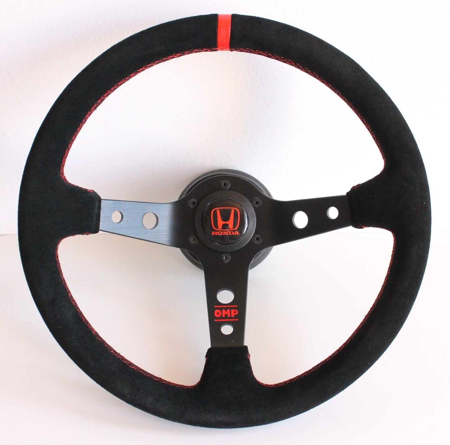Steering Wheel For Honda Prelude CRX Del Sol Civic Accord (1993-2000) - Blue, Red, Alcantara Leather, Suede, Deep Dish, 350 mm