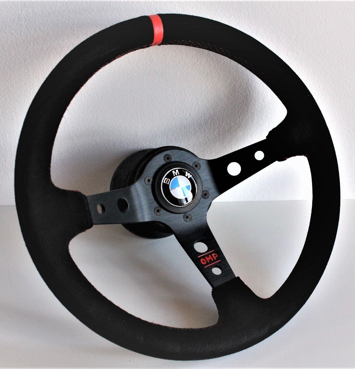 Steering Wheel For BMW E24 E28 E30 E34 (1986-1992) - Deep Dish, Alcantara Suede, Red, Blue, Yellow, Green, 350 mm