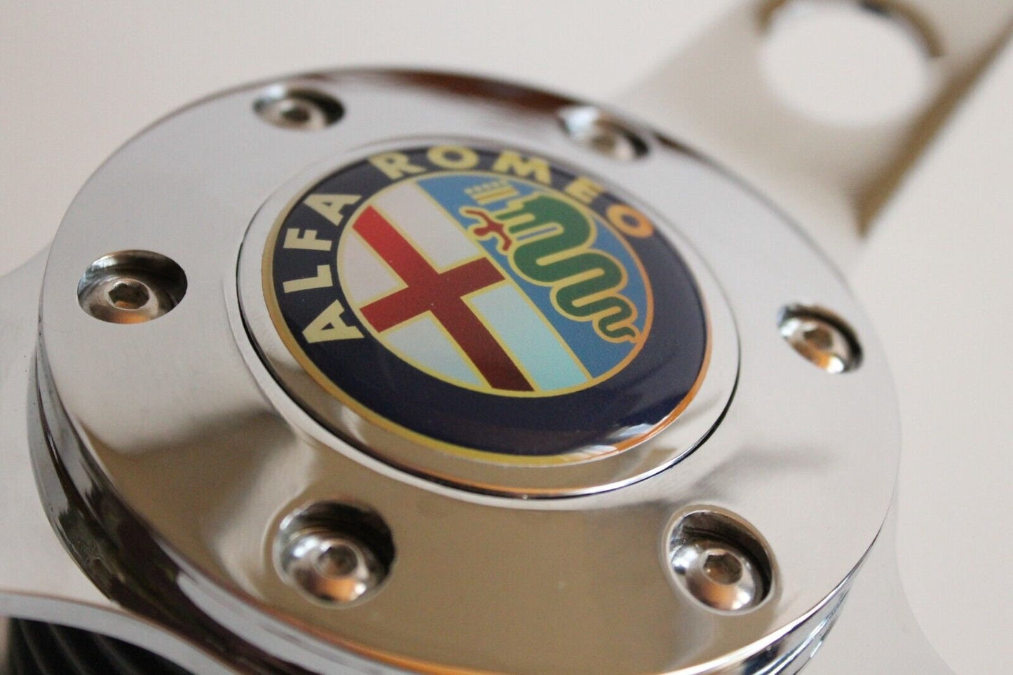 Steering Wheel For Alfa Romeo Spider (1983-1989) - Wooden Rim, Chrome Spokes with Holes, Classic, Vintage Style, 380 mm