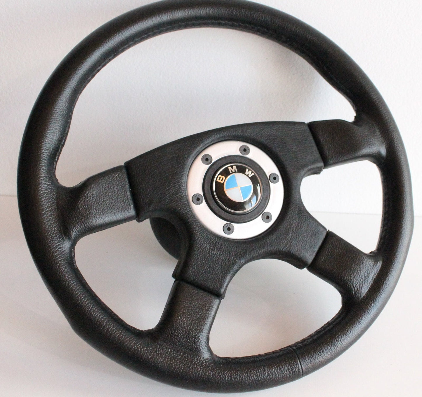 Steering Wheel For BMW For E28 E30 E34 (1985-1992) - Black Leather, Anti Slip, OEM By Luisi, Premium Quality,  360 mm