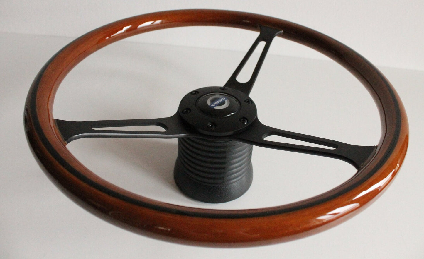 Steering Wheel For VOLVO 1800 1800ES - Wooden Rim, Black Spokes, Black Trim, Classic, 380mm
