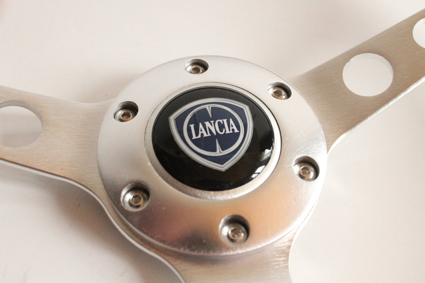 Steering Wheel For LANCIA - No Hub Adapter, Wooden Rim, Silver Spokes With Holes, Vintage, 380mm