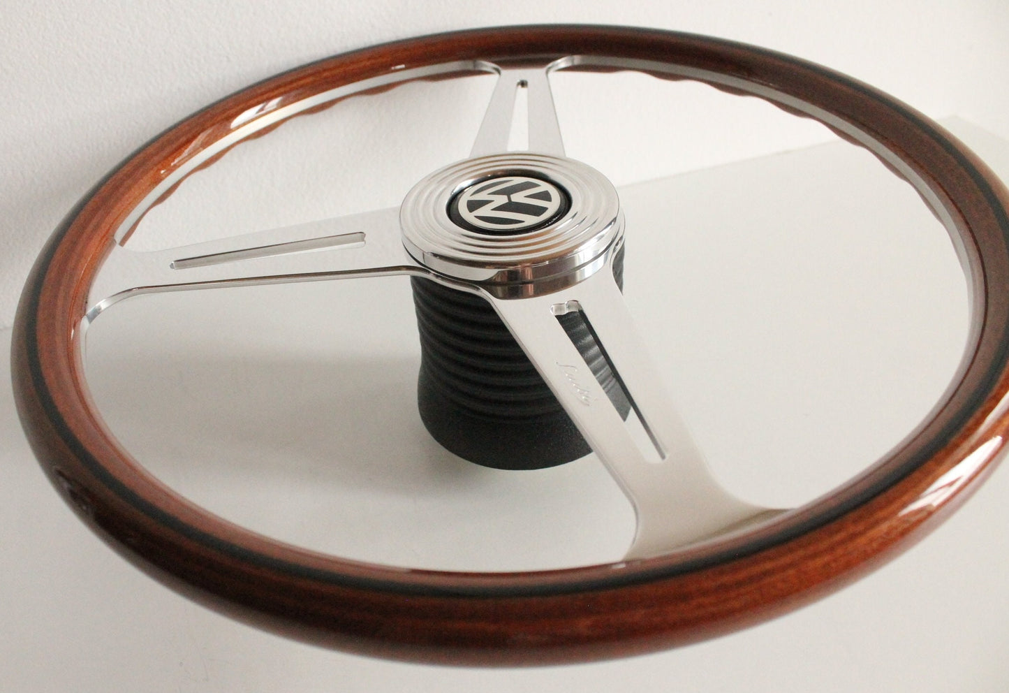 Steering Wheel For VW - Beetle 1200 1300 1302 1303 1600 (1970-1979) - Luisi OEM, Solid Wood, Premium, Vintage, Classic Style, Chrome Spokes, 390 mm