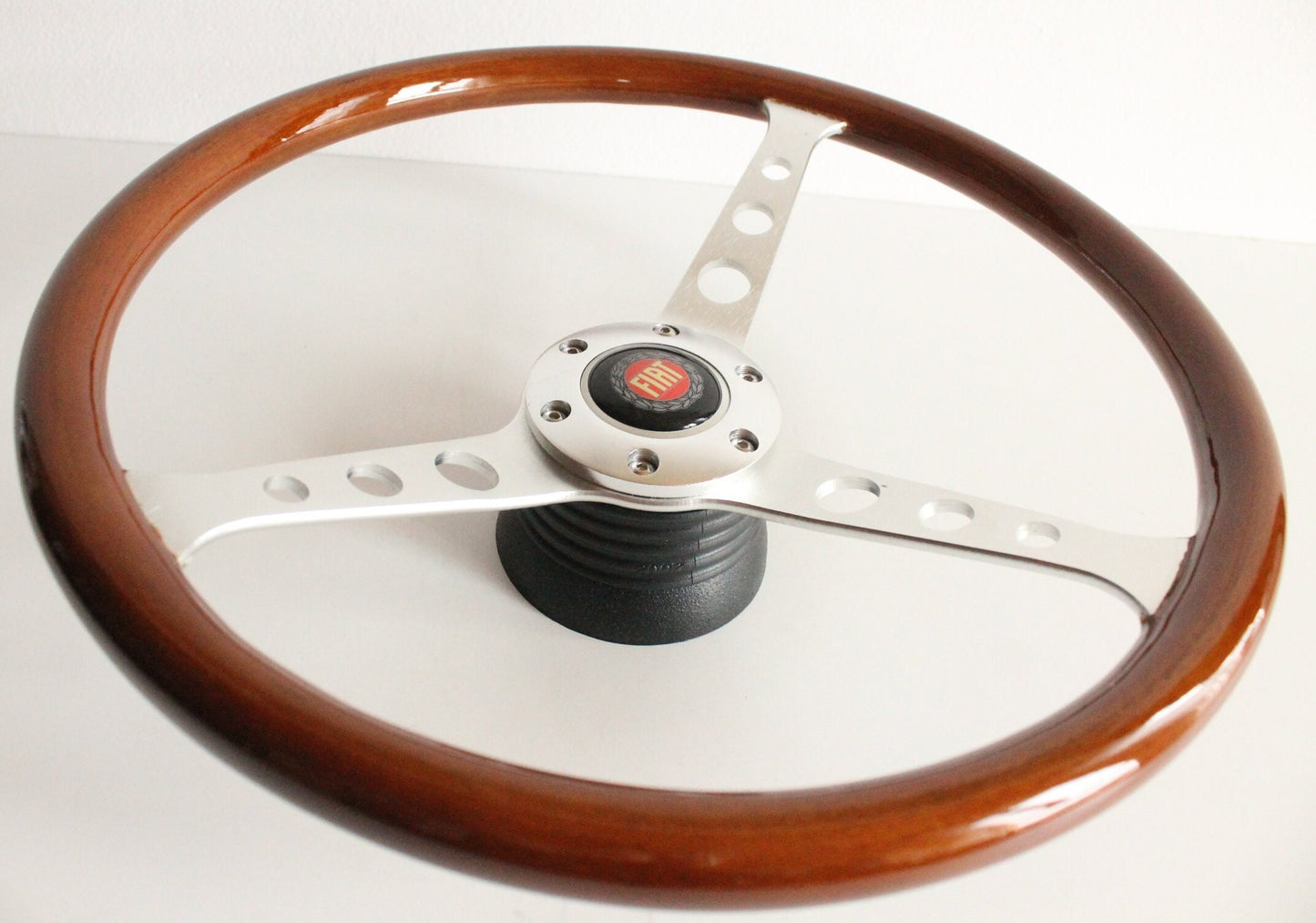 Steering Wheel For FIAT - 124 125 128 850 1100 Berlina Coupe Special - Wooden Rim, Silver Spokes With Holes, Vintage, 380mm
