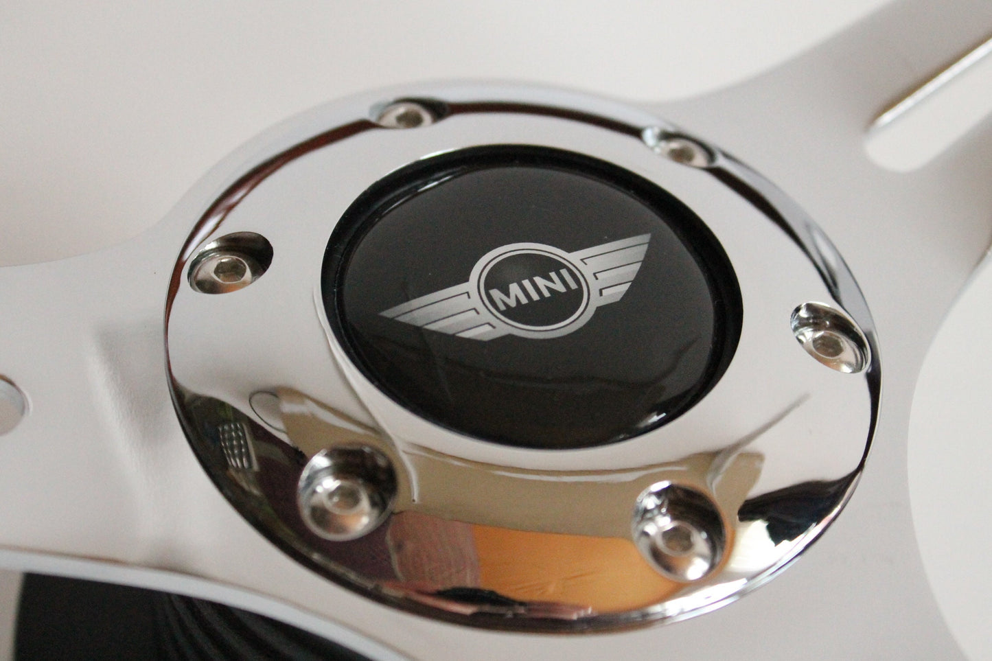 Steering Wheel For Mini Cooper ONE S R50 R52 R53 (2001-2007) - Solid Wood, Vintage Chrome Spokes, Black Trim, 350 mm