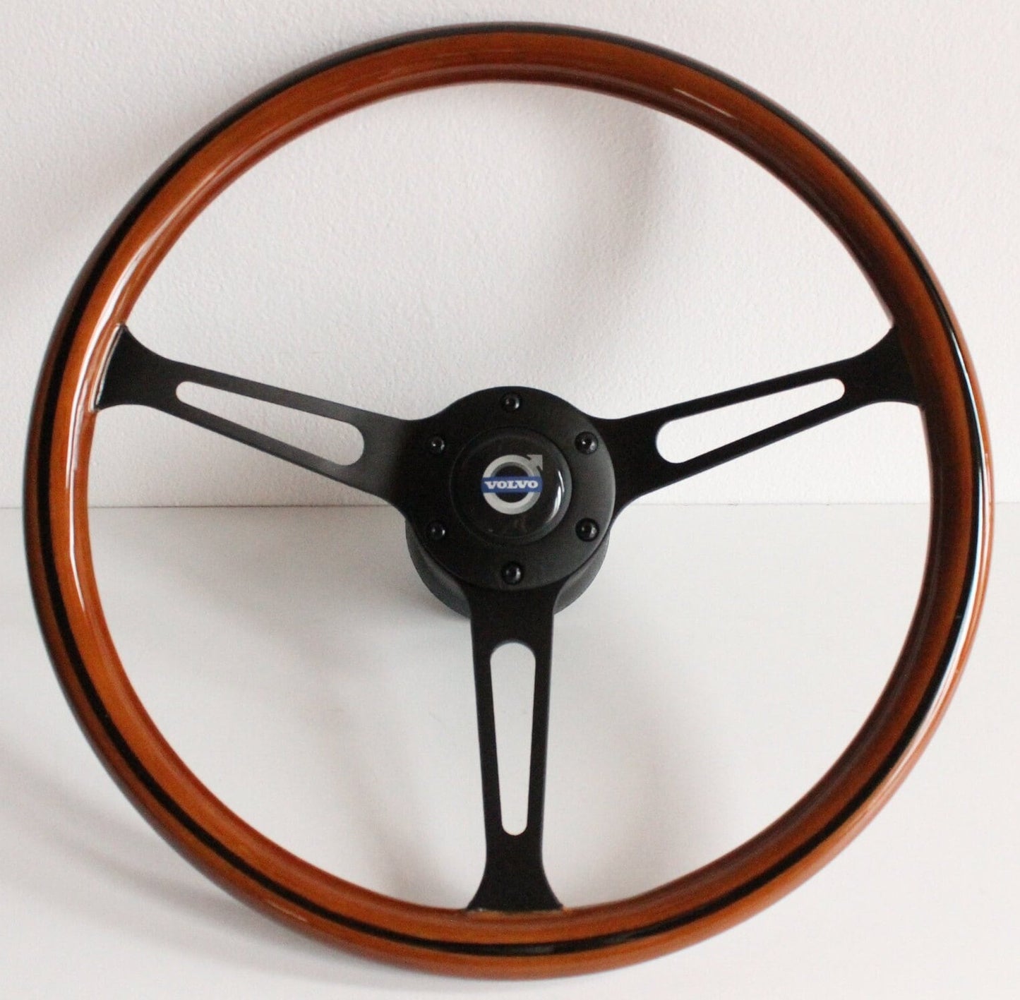 Steering Wheel For VOLVO 1800 1800ES - Wooden Rim, Black Spokes, Black Trim, Classic, 380mm