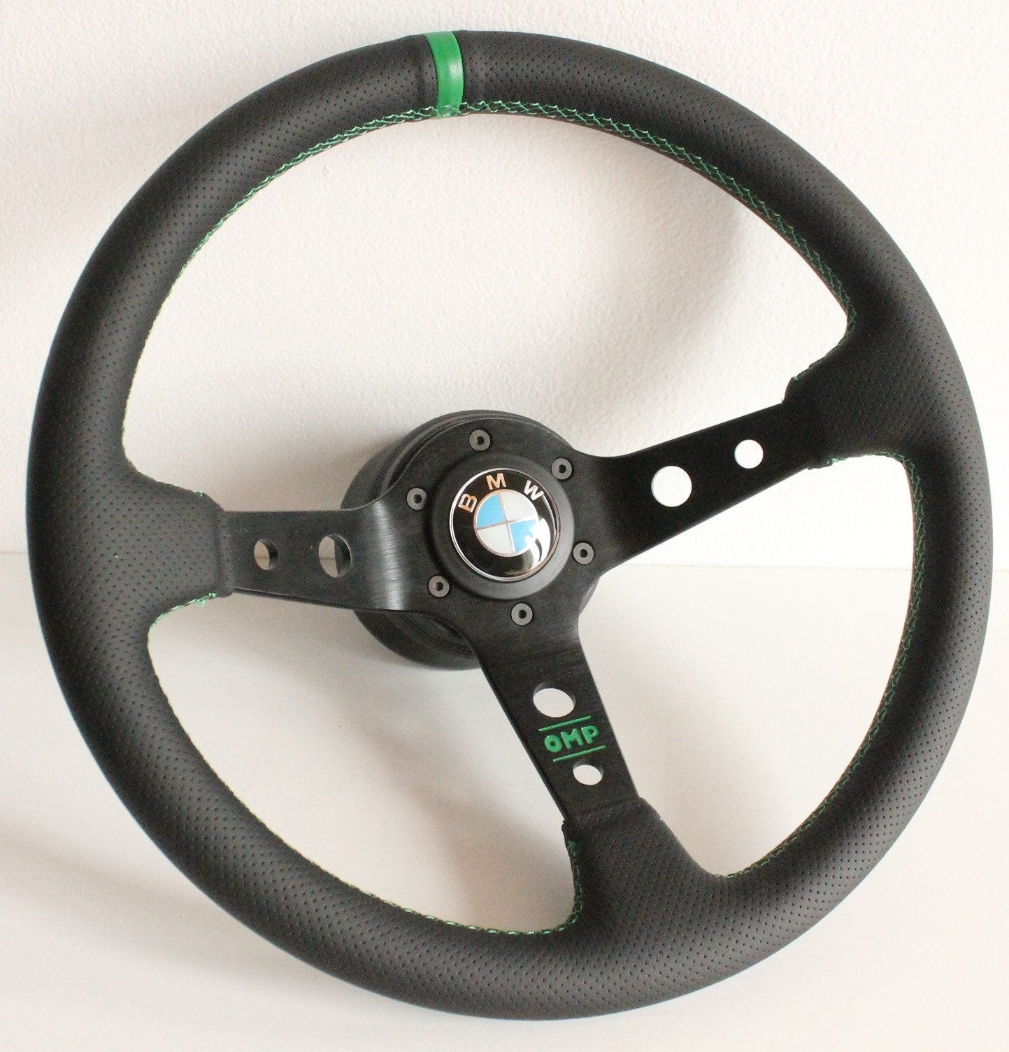 Steering Wheel For VW - No Hub Adapter Included, Deep Dish, Perforated Leather, Red, Blue, Yellow, Green, 350 mm