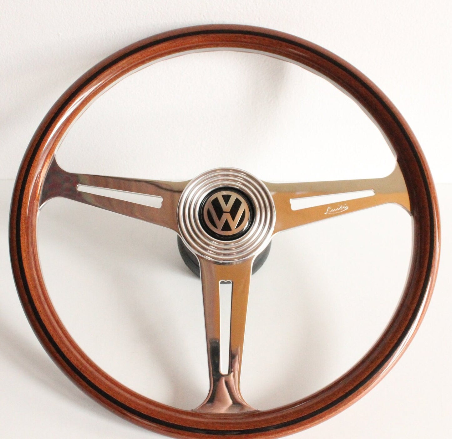 Steering Wheel For VW - Beetle 1200 1300 1302 1303 1600 (1970-1979) - Luisi OEM, Solid Wood, Premium, Vintage, Classic Style, Chrome Spokes, 390 mm