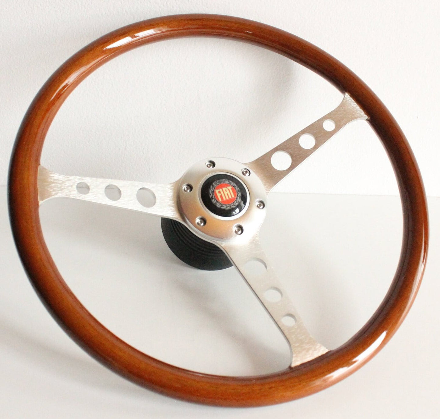 Steering Wheel For FIAT - 124 125 128 850 1100 Berlina Coupe Special - Wooden Rim, Silver Spokes With Holes, Vintage, 380mm