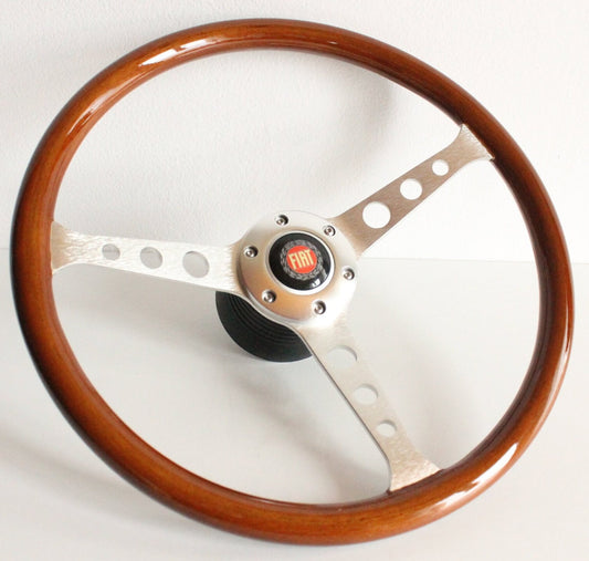 Steering Wheel For FIAT - 124 125 128 850 1100 Berlina Coupe Special - Wooden Rim, Silver Spokes With Holes, Vintage, 380mm