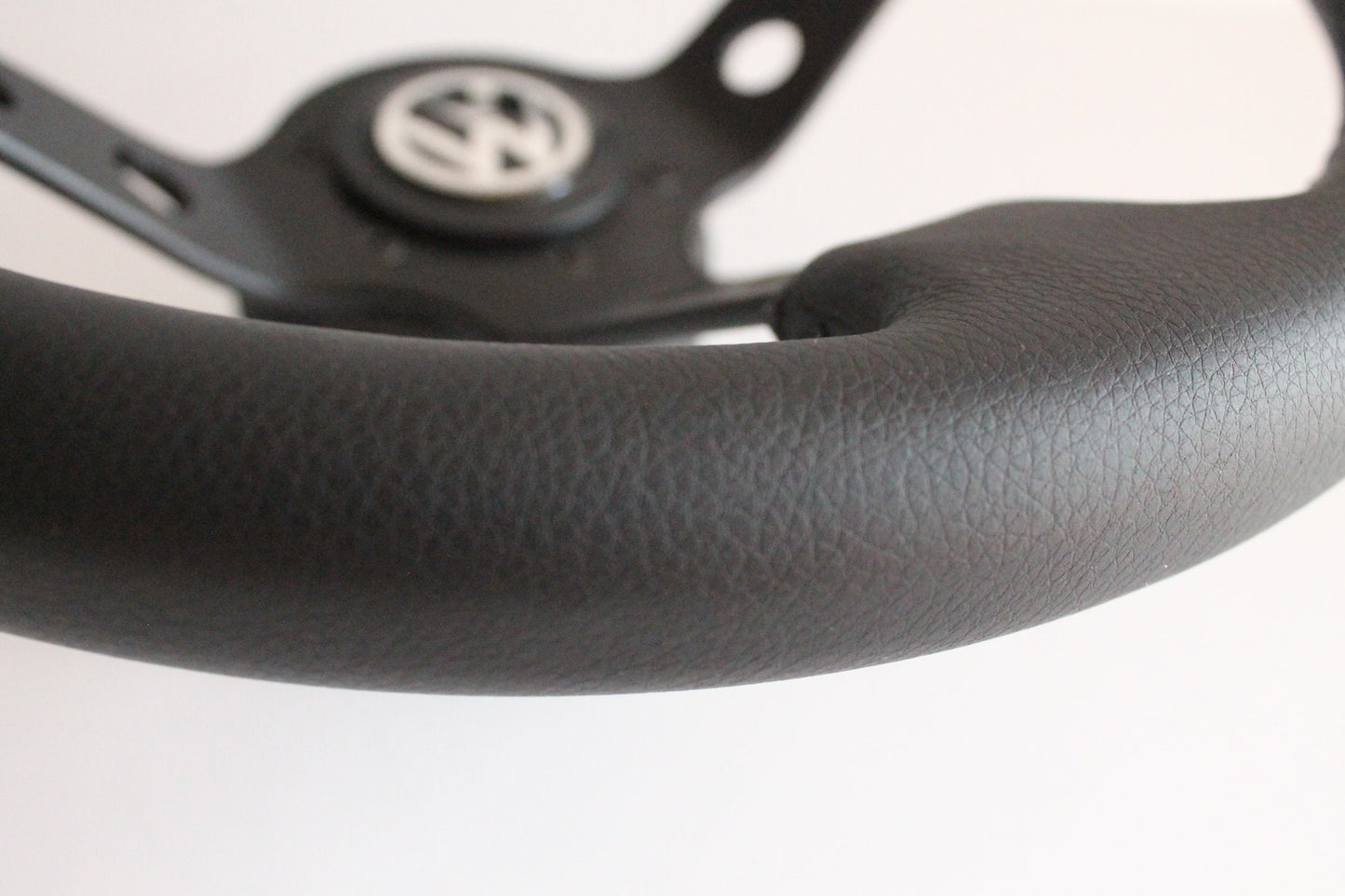 Steering Wheel For VW - Mk1 Mk2 Golf Jetta Scirocco Passat - Deep Dish, Black Leather, Black Stitching, Sport Vision, 350 mm