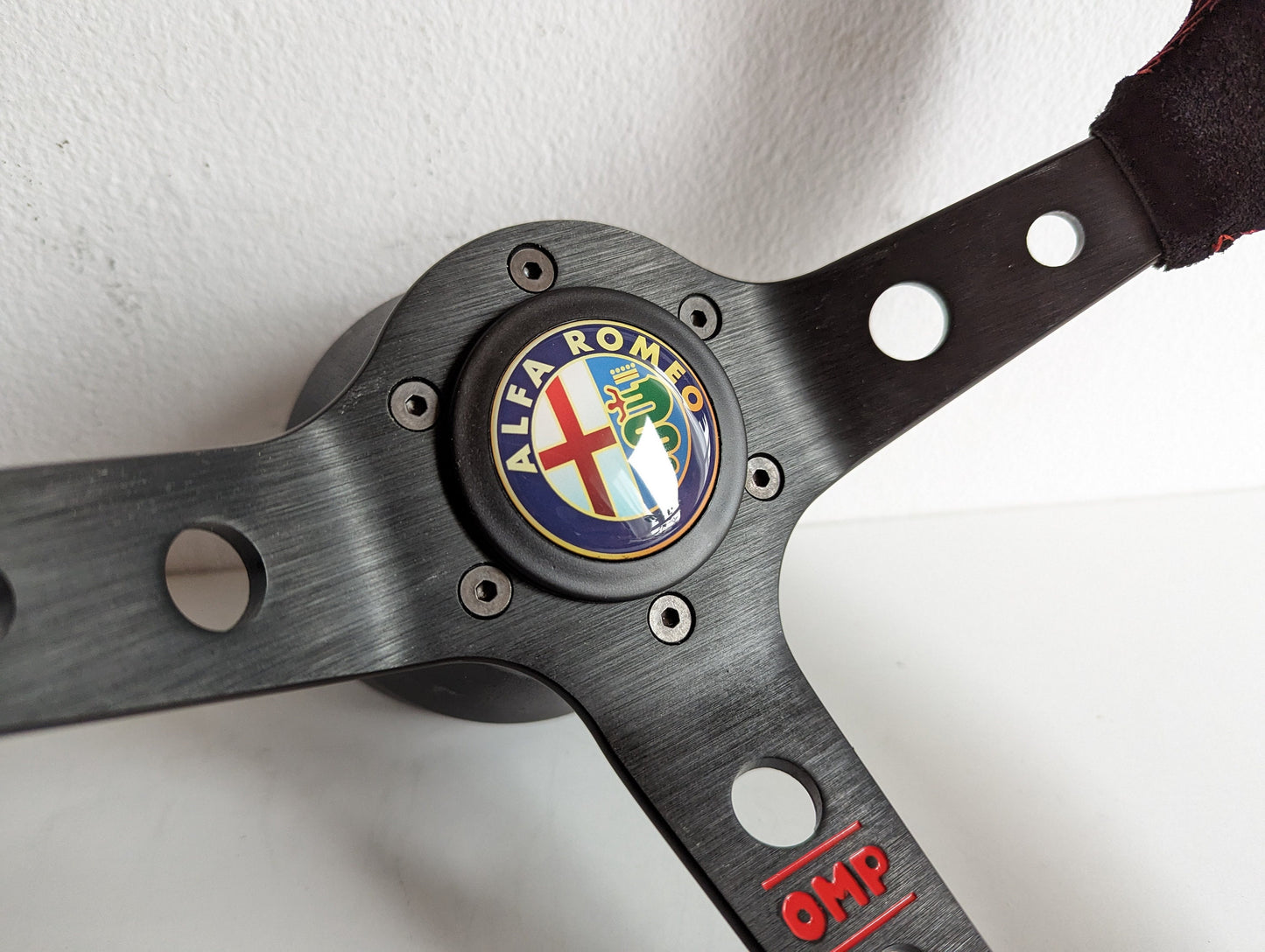 Steering Wheel For Alfa Romeo Spider Veloce 164 75 2000 GTV Alfetta (1970-1995) - Deep Dish, Alcantara Suede, Red, 350 mm