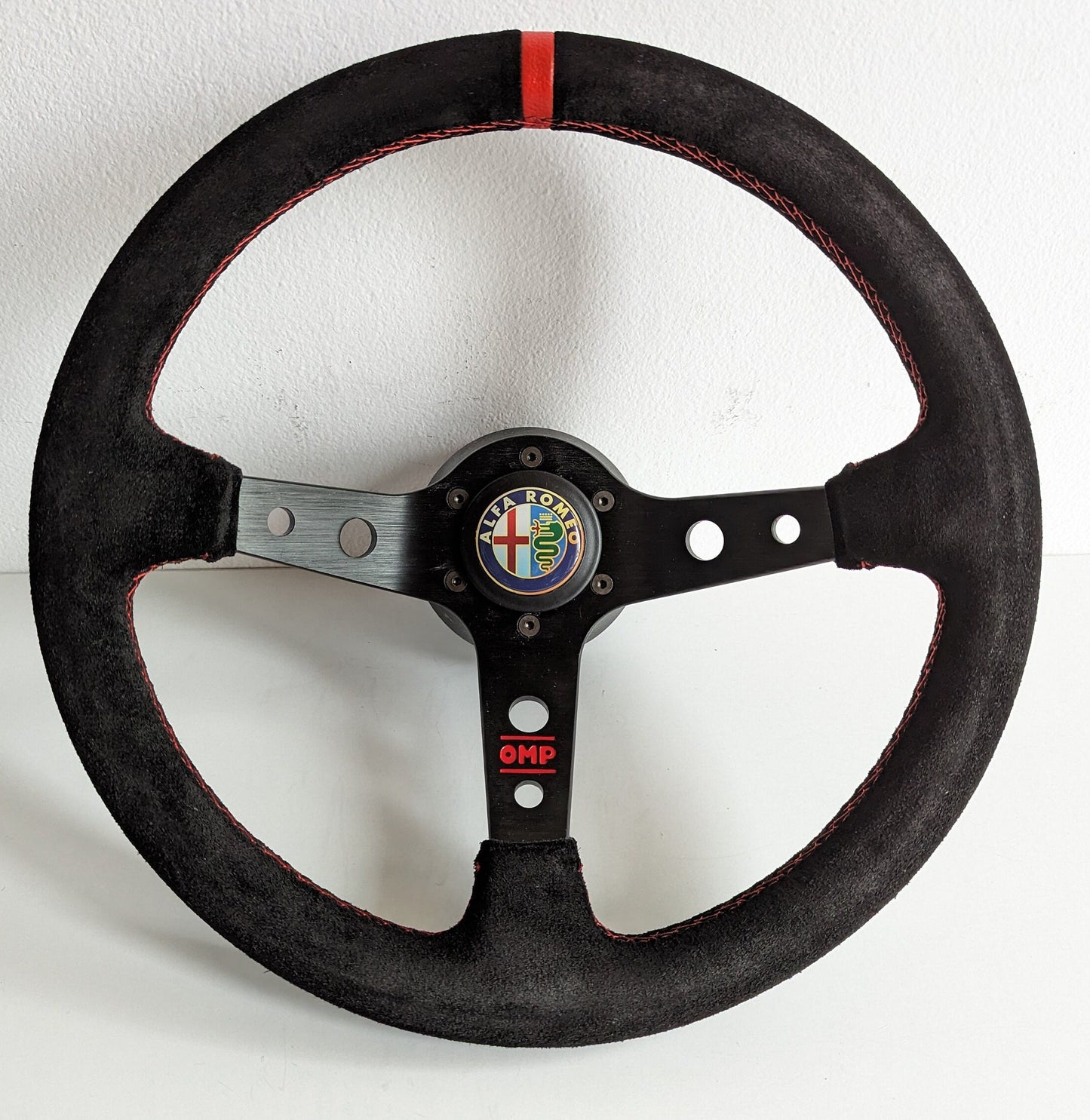 Steering Wheel For Alfa Romeo Spider Veloce 164 75 2000 GTV Alfetta (1970-1995) - Deep Dish, Alcantara Suede, Red, 350 mm